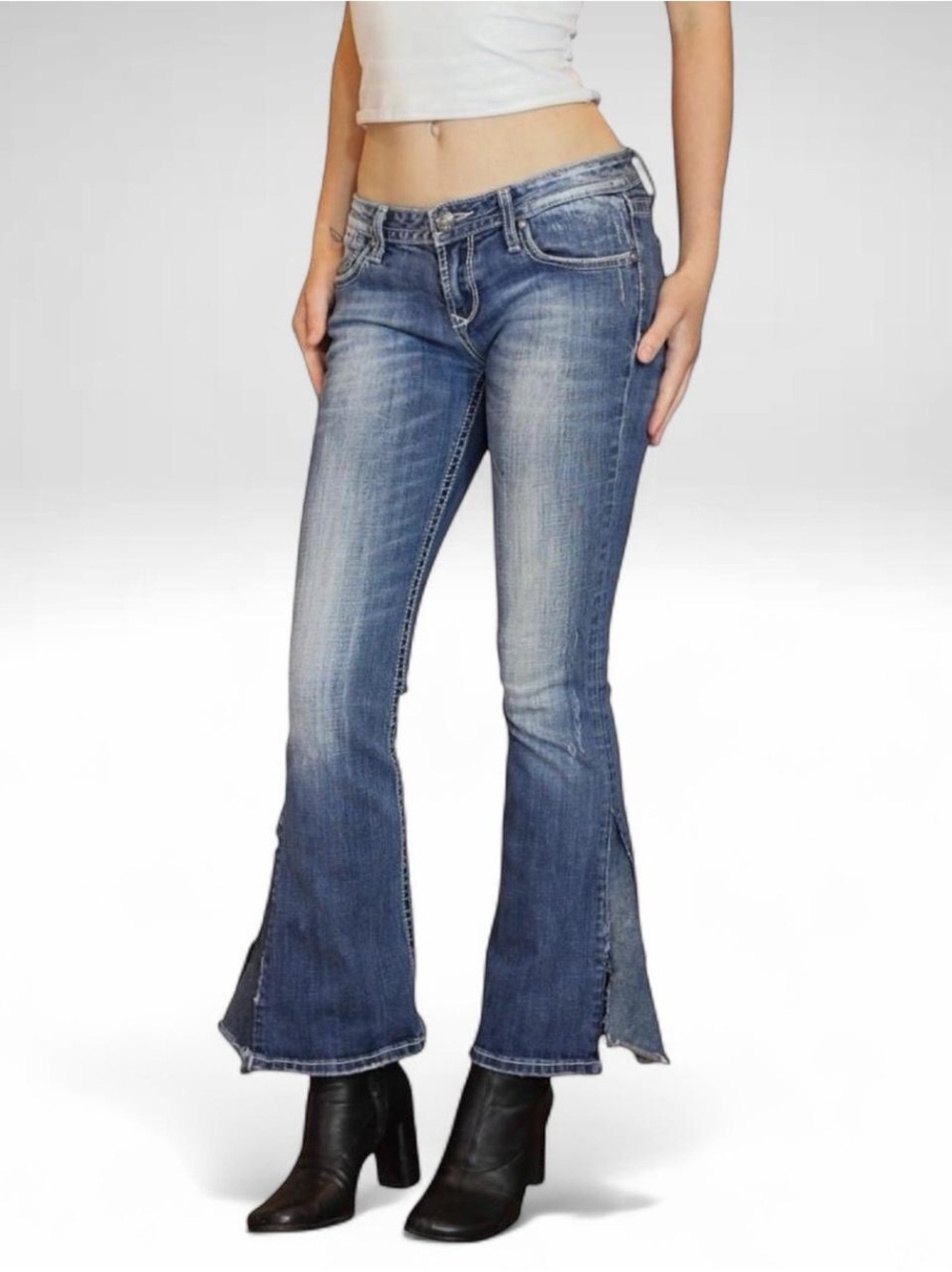 Y2K Low Rise Bootcut Jeans ReRock for Express Women’s 6S Distressed